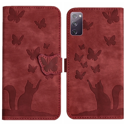 

For Samsung Galaxy S20 FE Butterfly Cat Embossing Flip Leather Phone Case(Red)