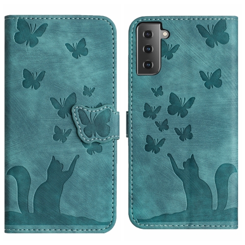 

For Samsung Galaxy S21+ 5G Butterfly Cat Embossing Flip Leather Phone Case(Wathet)