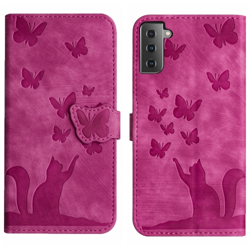 

For Samsung Galaxy S22+ 5G Butterfly Cat Embossing Flip Leather Phone Case(Pink)