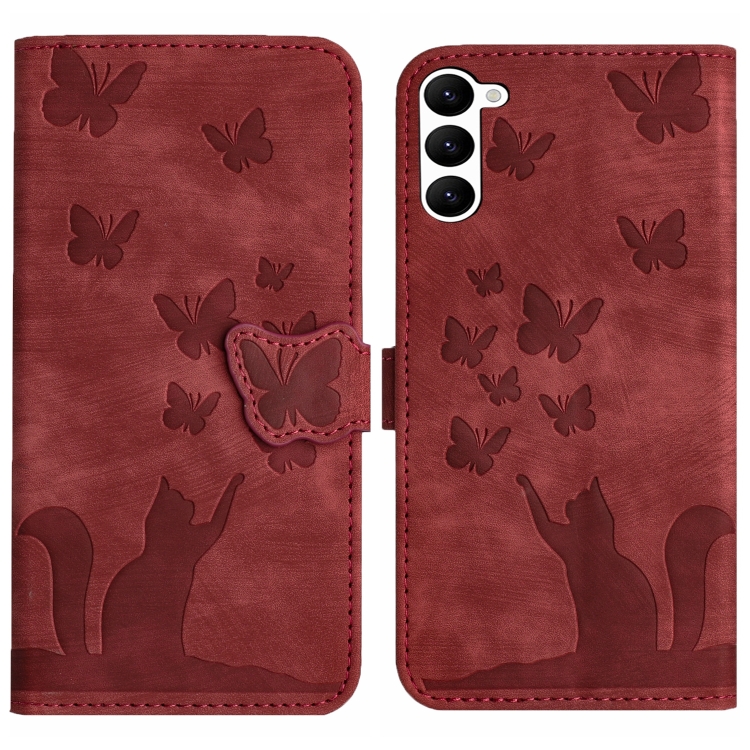 

For Samsung Galaxy S23 5G Butterfly Cat Embossing Flip Leather Phone Case(Red)