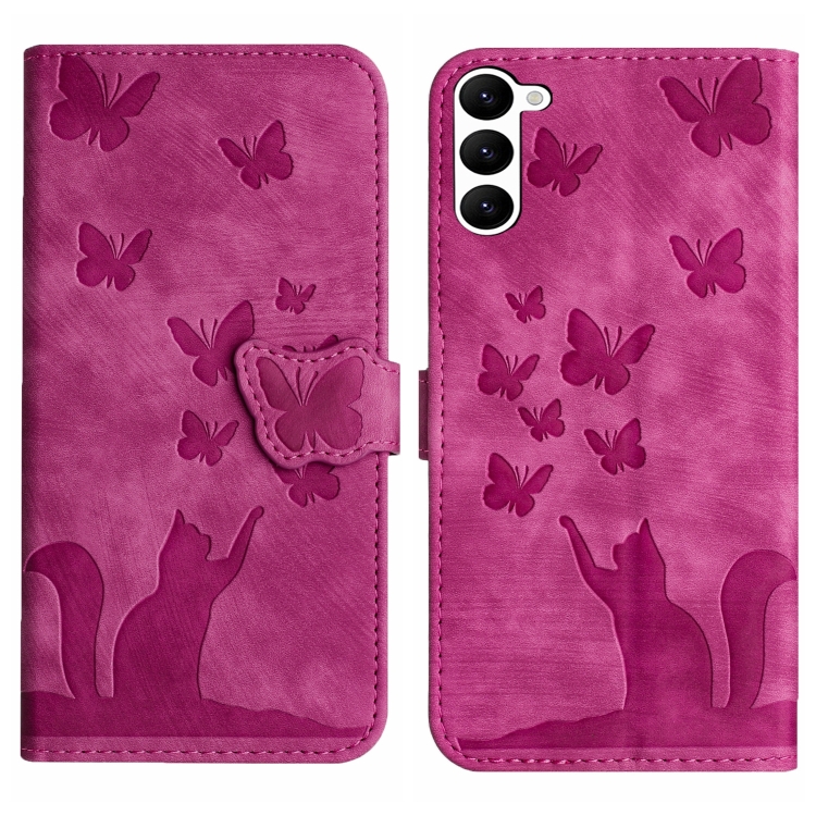

For Samsung Galaxy S23 5G Butterfly Cat Embossing Flip Leather Phone Case(Pink)