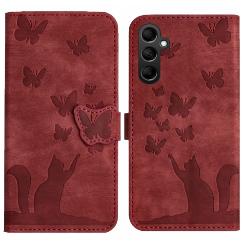 

For Samsung Galaxy S23 FE 5G Butterfly Cat Embossing Flip Leather Phone Case(Red)