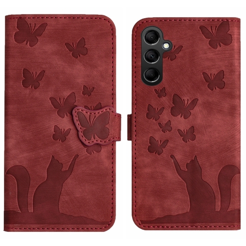 

For Samsung Galaxy S24 5G Butterfly Cat Embossing Flip Leather Phone Case(Red)