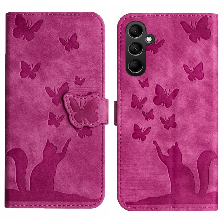 

For Samsung Galaxy S24 5G Butterfly Cat Embossing Flip Leather Phone Case(Pink)
