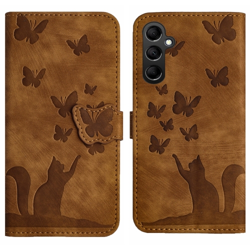 

For Samsung Galaxy S24 5G Butterfly Cat Embossing Flip Leather Phone Case(Brown)