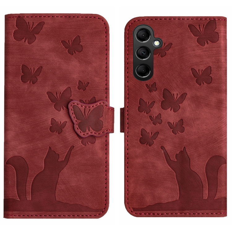 

For Samsung Galaxy S24+ 5G Butterfly Cat Embossing Flip Leather Phone Case(Red)