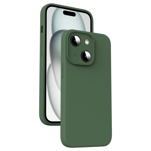 

For iPhone 15 Microfiber Liquid Silicone Shockproof Phone Case(Dark Green)