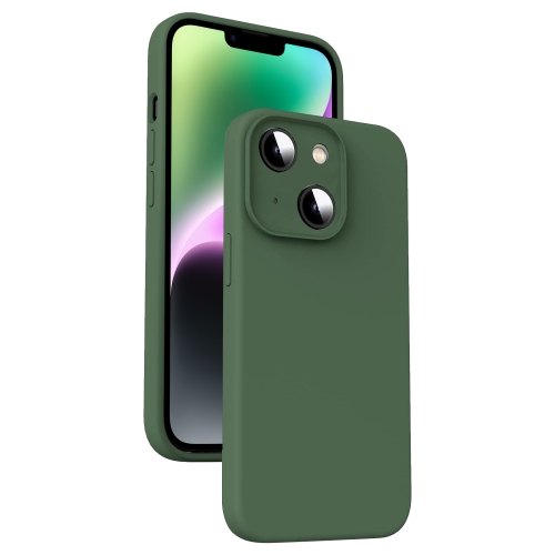

For iPhone 14 Microfiber Liquid Silicone Shockproof Phone Case(Dark Green)