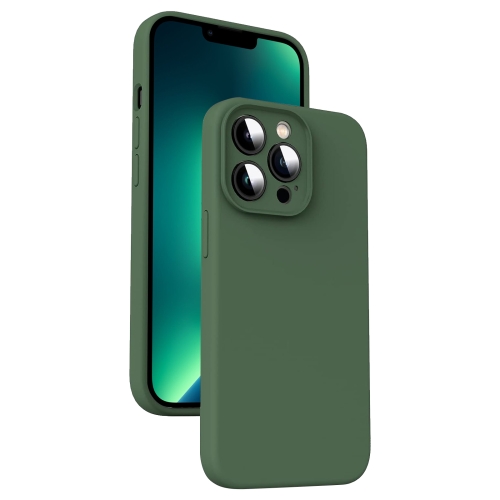 

For iPhone 13 Pro Max Microfiber Liquid Silicone Shockproof Phone Case(Dark Green)