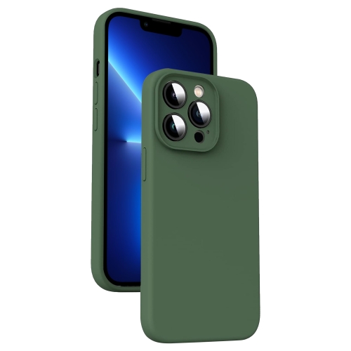 

For iPhone 13 Pro Microfiber Liquid Silicone Shockproof Phone Case(Dark Green)