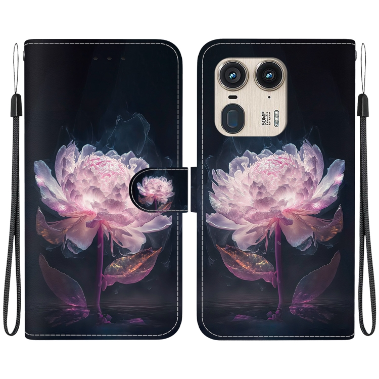 

For Motorola Edge 50 Ultra Crystal Texture Colored Drawing Leather Phone Case(Purple Peony)