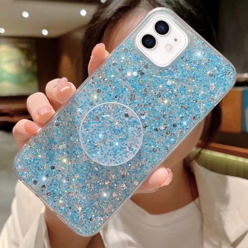 

For iPhone 12 Starry Sequin Round Stand Epoxy TPU Phone Case(Blue)