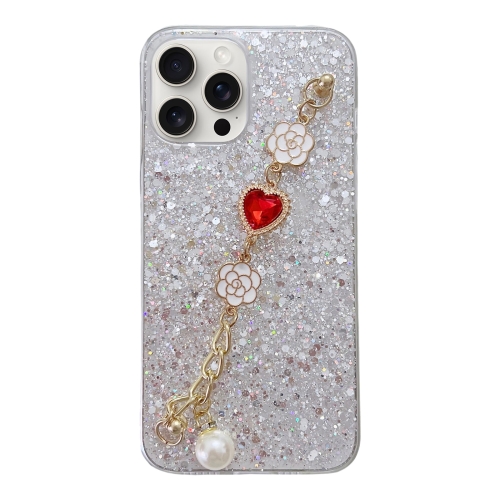 

For iPhone 15 Pro Starry Sequin Love Gem Chain Epoxy TPU Phone Case(Silver)