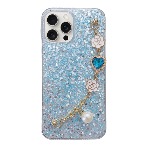 

For iPhone 14 Pro Max Starry Sequin Love Gem Chain Epoxy TPU Phone Case(Blue)