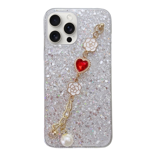 

For iPhone 14 Pro Max Starry Sequin Love Gem Chain Epoxy TPU Phone Case(Silver)
