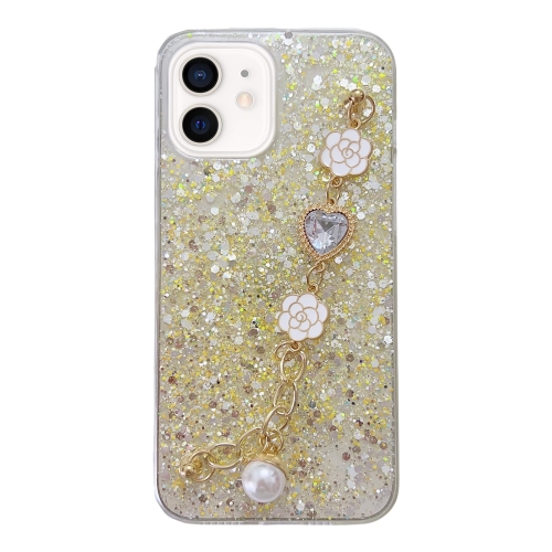 

For iPhone 12 Starry Sequin Love Gem Chain Epoxy TPU Phone Case(Yellow)