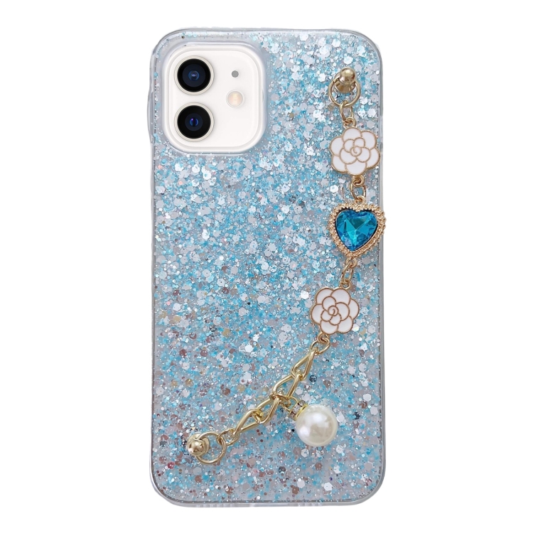 

For iPhone 12 Starry Sequin Love Gem Chain Epoxy TPU Phone Case(Blue)