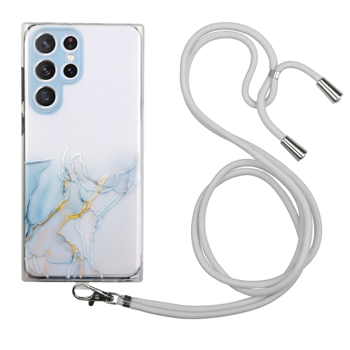 

For Samsung Galaxy S24 Ultra 5G Hollow Marble Pattern TPU Shockproof Phone Case with Rope(Grey)