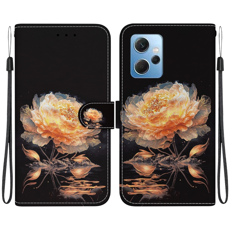 

For Xiaomi Redmi Note 12 4G Global Crystal Texture Colored Drawing Leather Phone Case(Gold Peony)