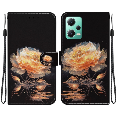 

For Xiaomi Redmi Note 12 5G Crystal Texture Colored Drawing Leather Phone Case(Gold Peony)