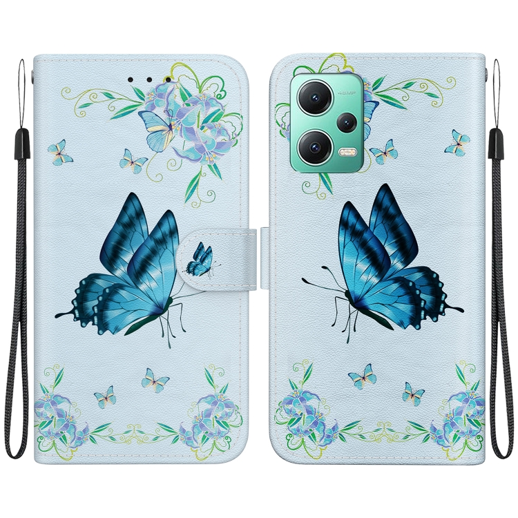 

For Xiaomi Redmi Note 12 5G Crystal Texture Colored Drawing Leather Phone Case(Blue Pansies)