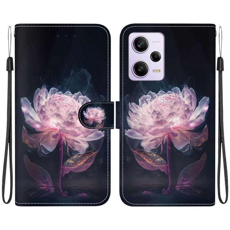 

For Xiaomi Redmi Note 12 Pro Crystal Texture Colored Drawing Leather Phone Case(Purple Peony)