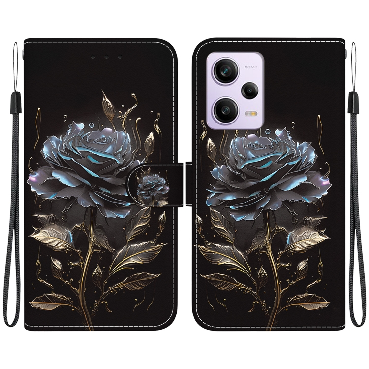 

For Xiaomi Redmi Note 12 Pro Crystal Texture Colored Drawing Leather Phone Case(Black Rose)