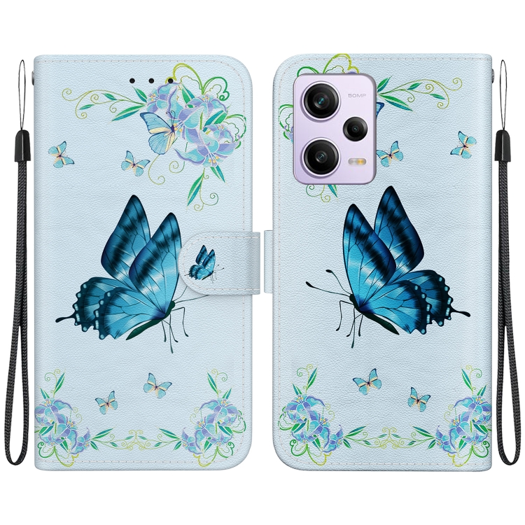 

For Xiaomi Redmi Note 12 Pro Crystal Texture Colored Drawing Leather Phone Case(Blue Pansies)