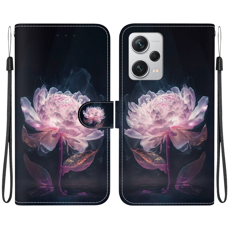 

For Xiaomi Redmi Note 12 Pro+ Crystal Texture Colored Drawing Leather Phone Case(Purple Peony)