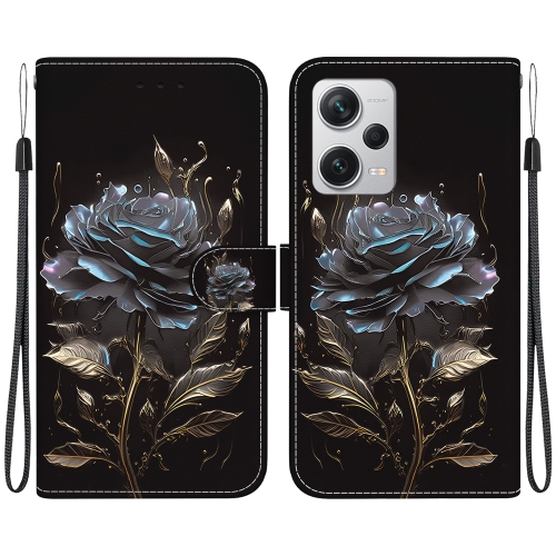 

For Xiaomi Redmi Note 12 Pro+ Crystal Texture Colored Drawing Leather Phone Case(Black Rose)
