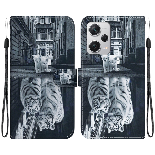 

For Xiaomi Redmi Note 12 Pro+ Crystal Texture Colored Drawing Leather Phone Case(Cat Tiger Reflection)