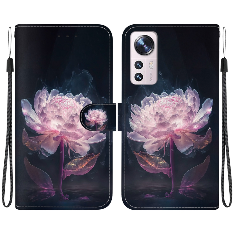 

For Xiaomi 12 Pro Crystal Texture Colored Drawing Leather Phone Case(Purple Peony)