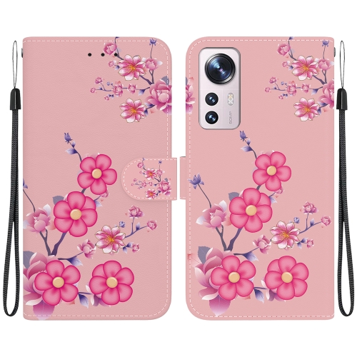 

For Xiaomi 12 Pro Crystal Texture Colored Drawing Leather Phone Case(Cherry Blossoms)