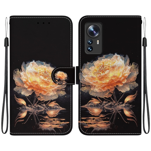 

For Xiaomi 12 / 12X Crystal Texture Colored Drawing Leather Phone Case(Gold Peony)