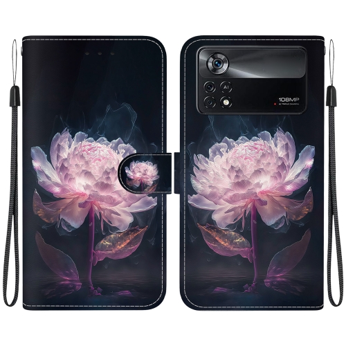 

For Xiaomi Poco X4 Pro 5G Crystal Texture Colored Drawing Leather Phone Case(Purple Peony)