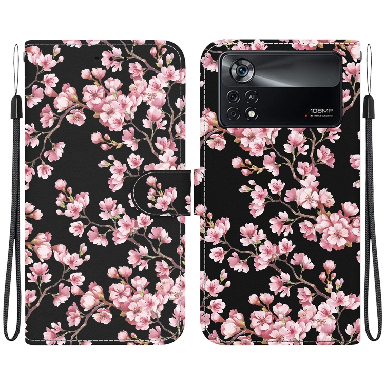 

For Xiaomi Poco X4 Pro 5G Crystal Texture Colored Drawing Leather Phone Case(Plum Bossom)