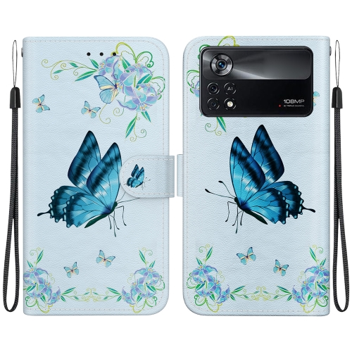 

For Xiaomi Poco X4 Pro 5G Crystal Texture Colored Drawing Leather Phone Case(Blue Pansies)