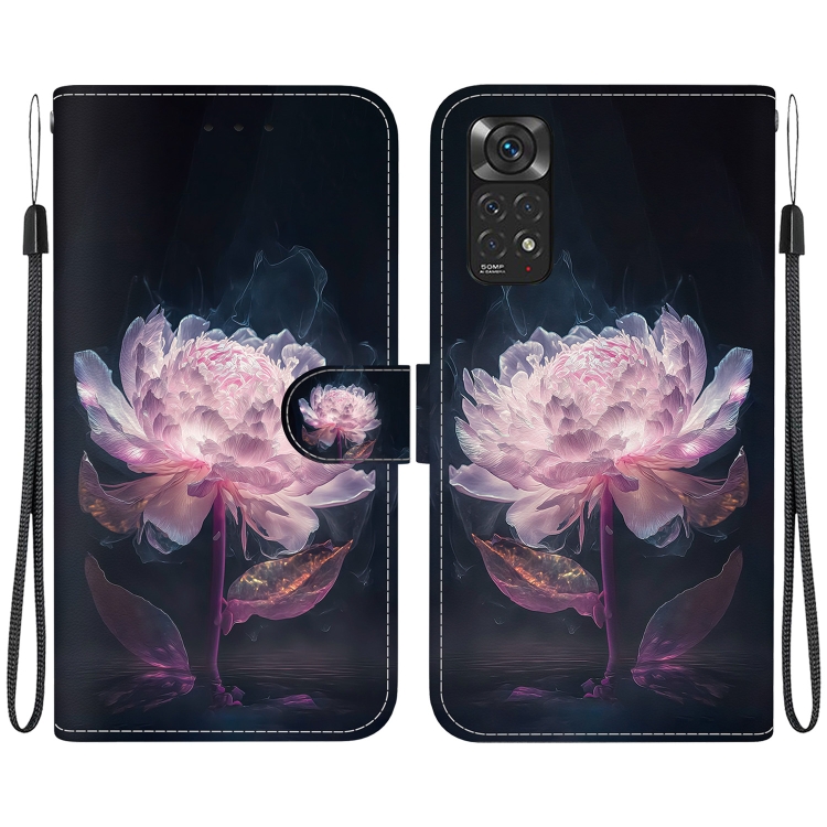 

For Xiaomi Redmi Note 11 Global Crystal Texture Colored Drawing Leather Phone Case(Purple Peony)