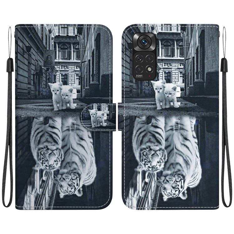 

For Xiaomi Redmi Note 11 Global Crystal Texture Colored Drawing Leather Phone Case(Cat Tiger Reflection)