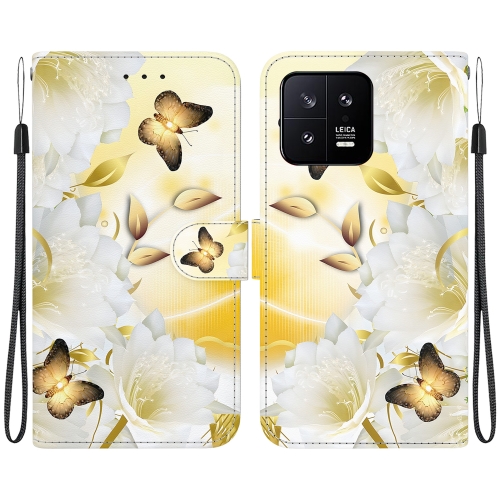 

For Xiaomi 13 5G Crystal Texture Colored Drawing Leather Phone Case(Gold Butterfly Epiphyllum)