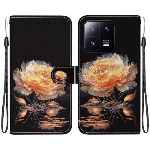 

For Xiaomi 13 Pro 5G Crystal Texture Colored Drawing Leather Phone Case(Gold Peony)