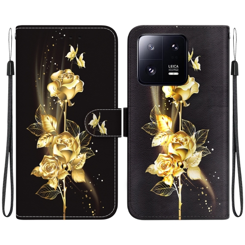 

For Xiaomi 13 Pro 5G Crystal Texture Colored Drawing Leather Phone Case(Gold Butterfly Rose)