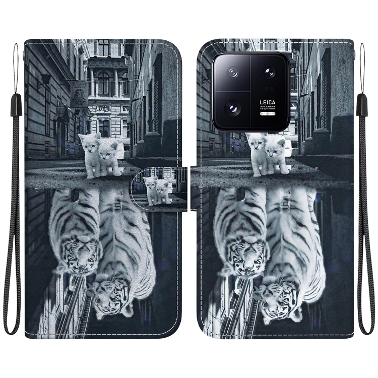 

For Xiaomi 13 Pro 5G Crystal Texture Colored Drawing Leather Phone Case(Cat Tiger Reflection)