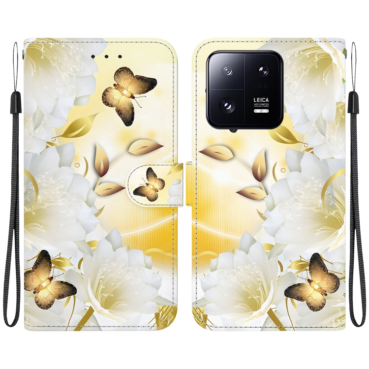 

For Xiaomi 13 Pro 5G Crystal Texture Colored Drawing Leather Phone Case(Gold Butterfly Epiphyllum)