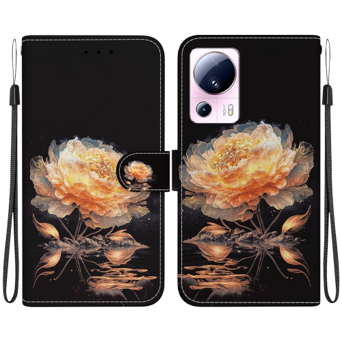 

For Xiaomi 13 Lite / Civi 2 Crystal Texture Colored Drawing Leather Phone Case(Gold Peony)