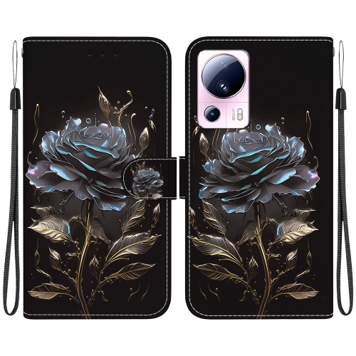 

For Xiaomi 13 Lite / Civi 2 Crystal Texture Colored Drawing Leather Phone Case(Black Rose)