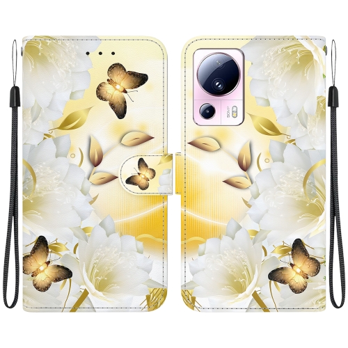 

For Xiaomi 13 Lite / Civi 2 Crystal Texture Colored Drawing Leather Phone Case(Gold Butterfly Epiphyllum)