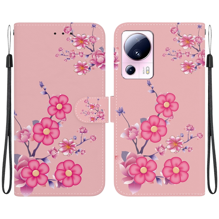 

For Xiaomi 13 Lite / Civi 2 Crystal Texture Colored Drawing Leather Phone Case(Cherry Blossoms)