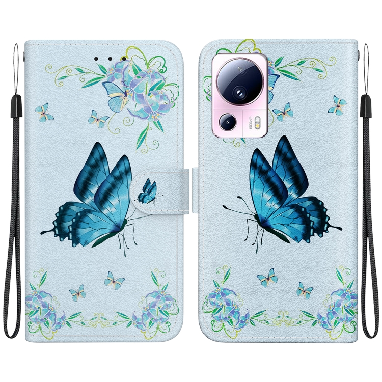 

For Xiaomi 13 Lite / Civi 2 Crystal Texture Colored Drawing Leather Phone Case(Blue Pansies)