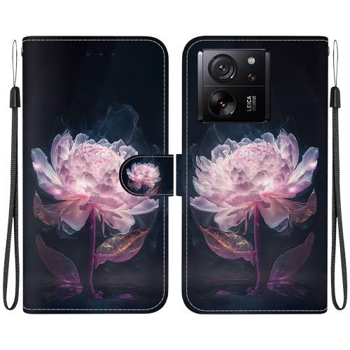 

For Xiaomi 13T / 13T Pro / Redmi K60 Ultra Crystal Texture Colored Drawing Leather Phone Case(Purple Peony)